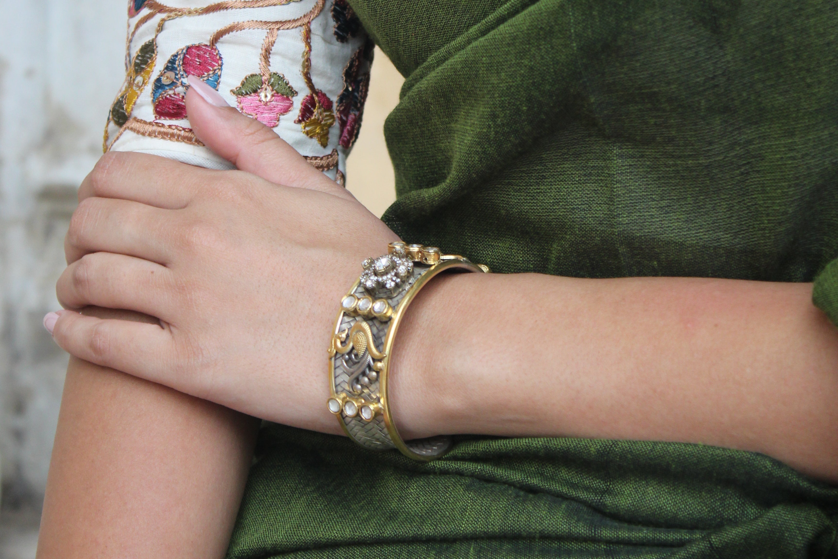 Dual Tone White Stone Bangle